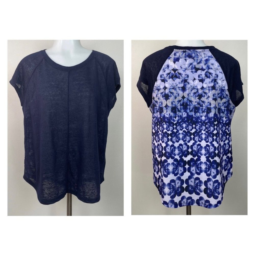 Talbots Top SP Blue Purple Mixed-Media Short Sleeve Shirt Small Petite Women's